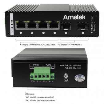 AN-SXG6P4A Amatek Коммутатор промышленный 6-портовый гигабитный с PoE до 120Вт