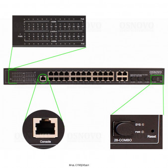 SW-8244/L (400W) OSNOVO Управляемый L2 PoE коммутатор Gigabit Ethernet на 24 RJ45 PoE + 4 x GE Combo