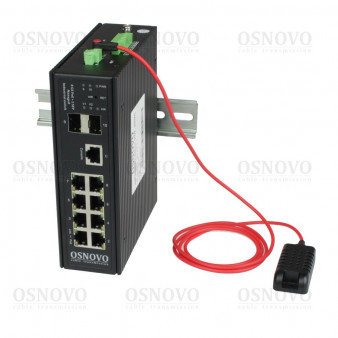 SW-80802/ILS (port 90W, 300W) OSNOVO Промышленный управляемый (L2+) HiPoE коммутатор Gigabit Ethernet на 8GE PoE + 2 GE SFP порта