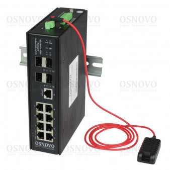 SW-80804/ILS (port 90W, 300W) OSNOVO Промышленный управляемый (L2+) HiPoE коммутатор Gigabit Ethernet на 8GE PoE + 4 GE SFP порта