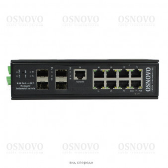 SW-80804/ILS (port 90W, 300W) OSNOVO Промышленный управляемый (L2+) HiPoE коммутатор Gigabit Ethernet на 8GE PoE + 4 GE SFP порта