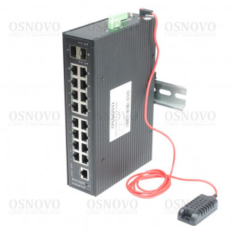 SW-81602/ILS (Port 90W, 600W) OSNOVO Промышленный управляемый (L2+) HiPoE коммутатор Gigabit Ethernet на 16 GE PoE + 2 GE SFP порта