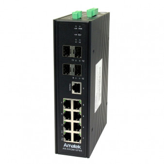 AN-SXGM12P8S Amatek Промышленный 12-портовый управляемый L2+ гигабитный коммутатор с HiPoE до 360Вт