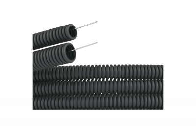 Труба гофрированная ПНД DKC, с протяжкой, легкая, 20мм х 100м, черная (71720)