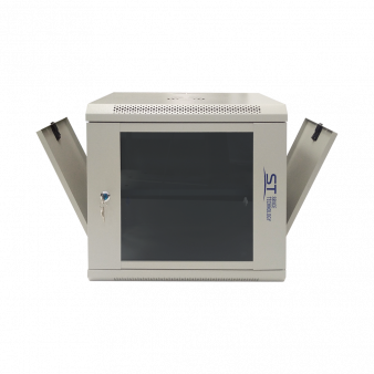 ST-NC9U01 (серый, с полкой, стеклянная дверь) ST Шкаф телекоммуникационный настенный/напольный