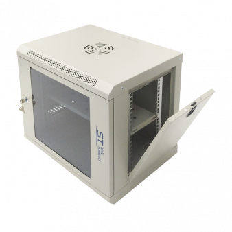 ST-NC9U01 (серый, с полкой, стеклянная дверь) ST Шкаф телекоммуникационный настенный/напольный