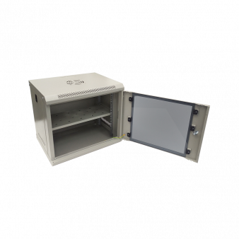 ST-NC9U01 (серый, с полкой, стеклянная дверь) ST Шкаф телекоммуникационный настенный/напольный